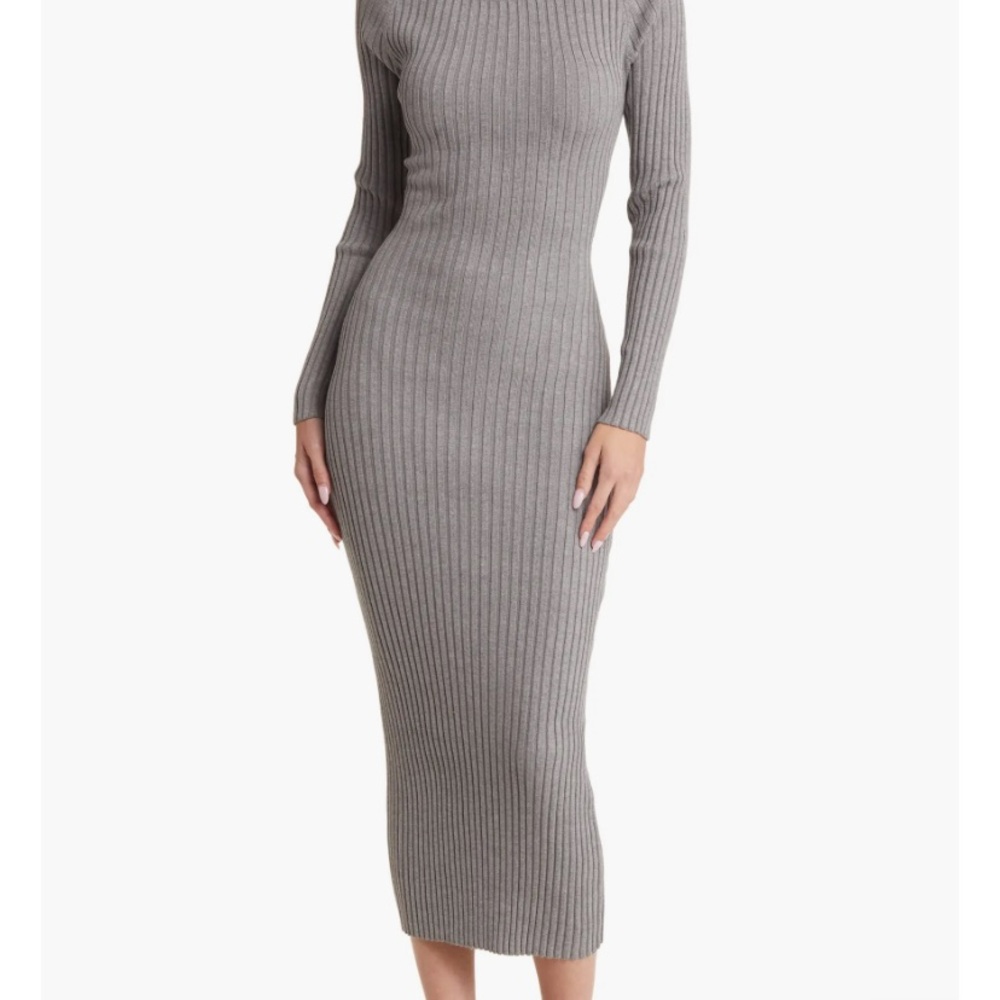 Bardot Vigo Rib Twist Back Cutout Long Sleeve Midi Sweater Dress size-M
